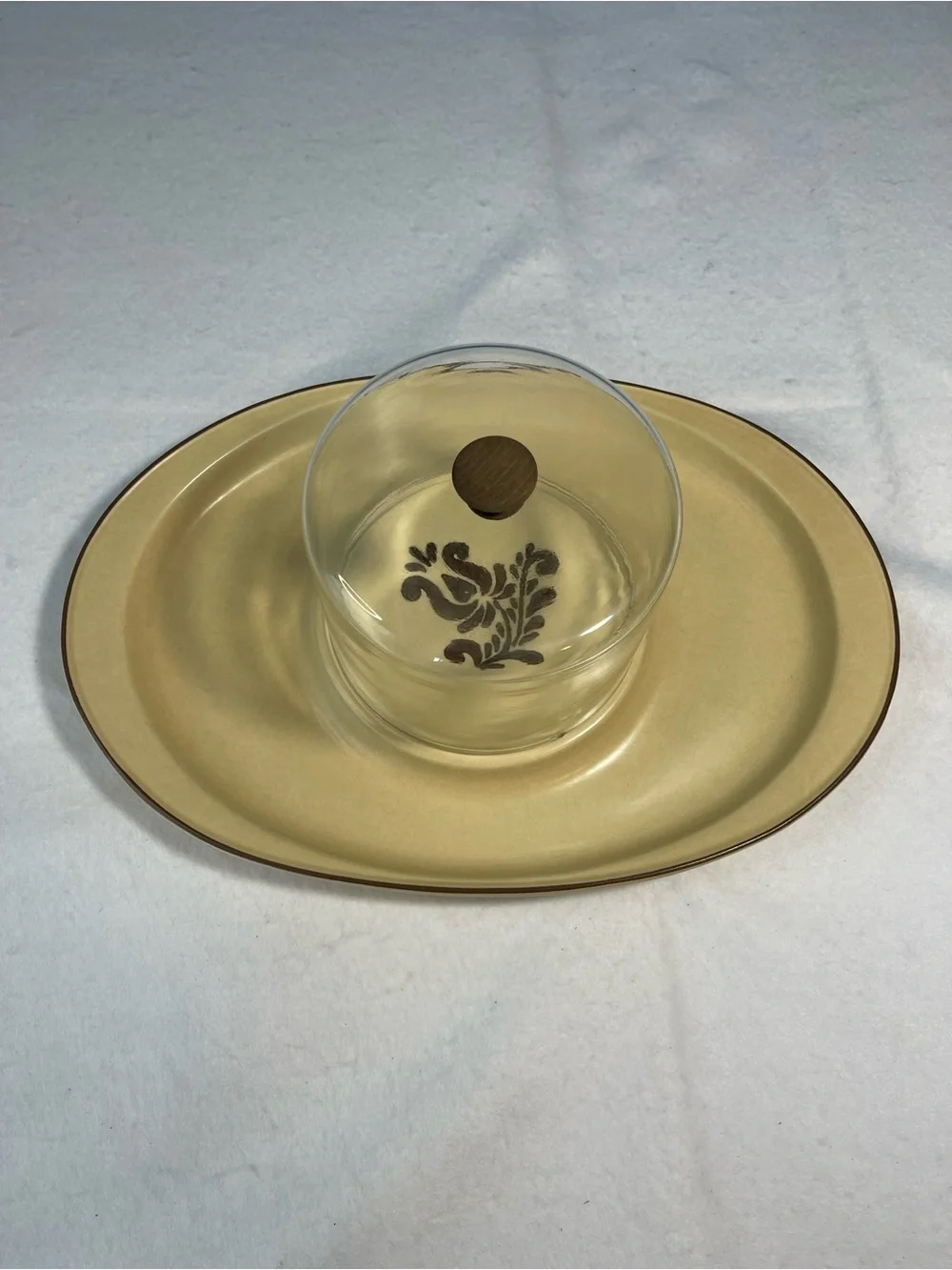 VINTAGE PFALTZGRAFF USA CHEESE ’N CRACKER TRAY #803 WITH ORIGINAL GLASS DOME